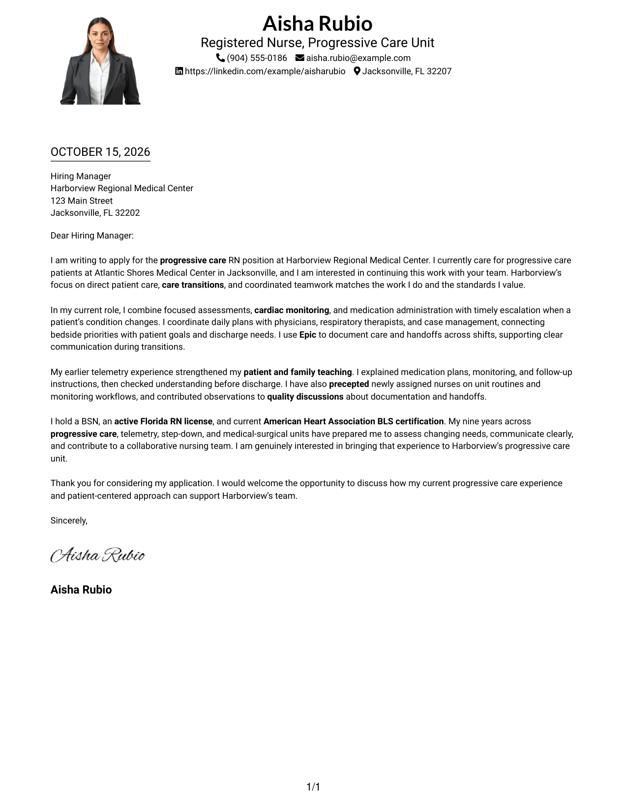 Cover letter example — page 1
