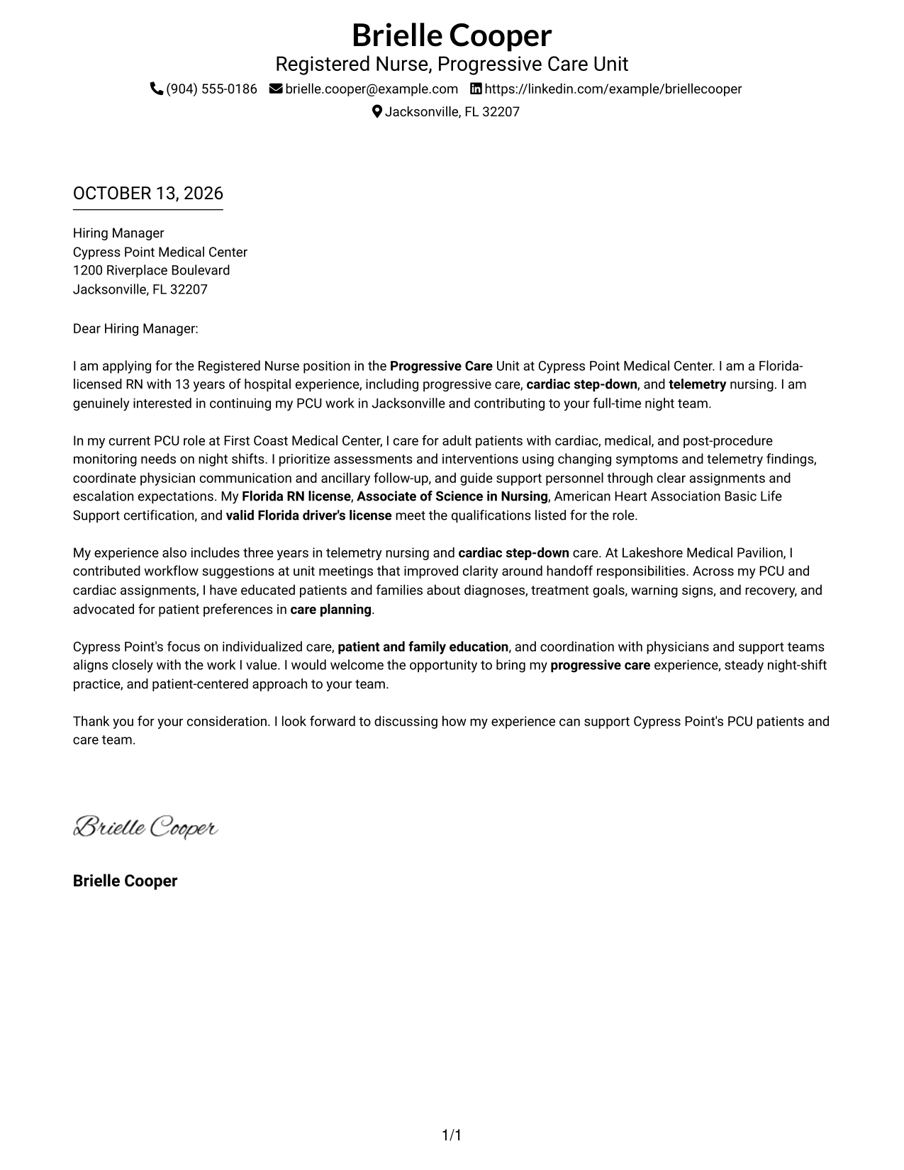 Cover Letter Example Page 1