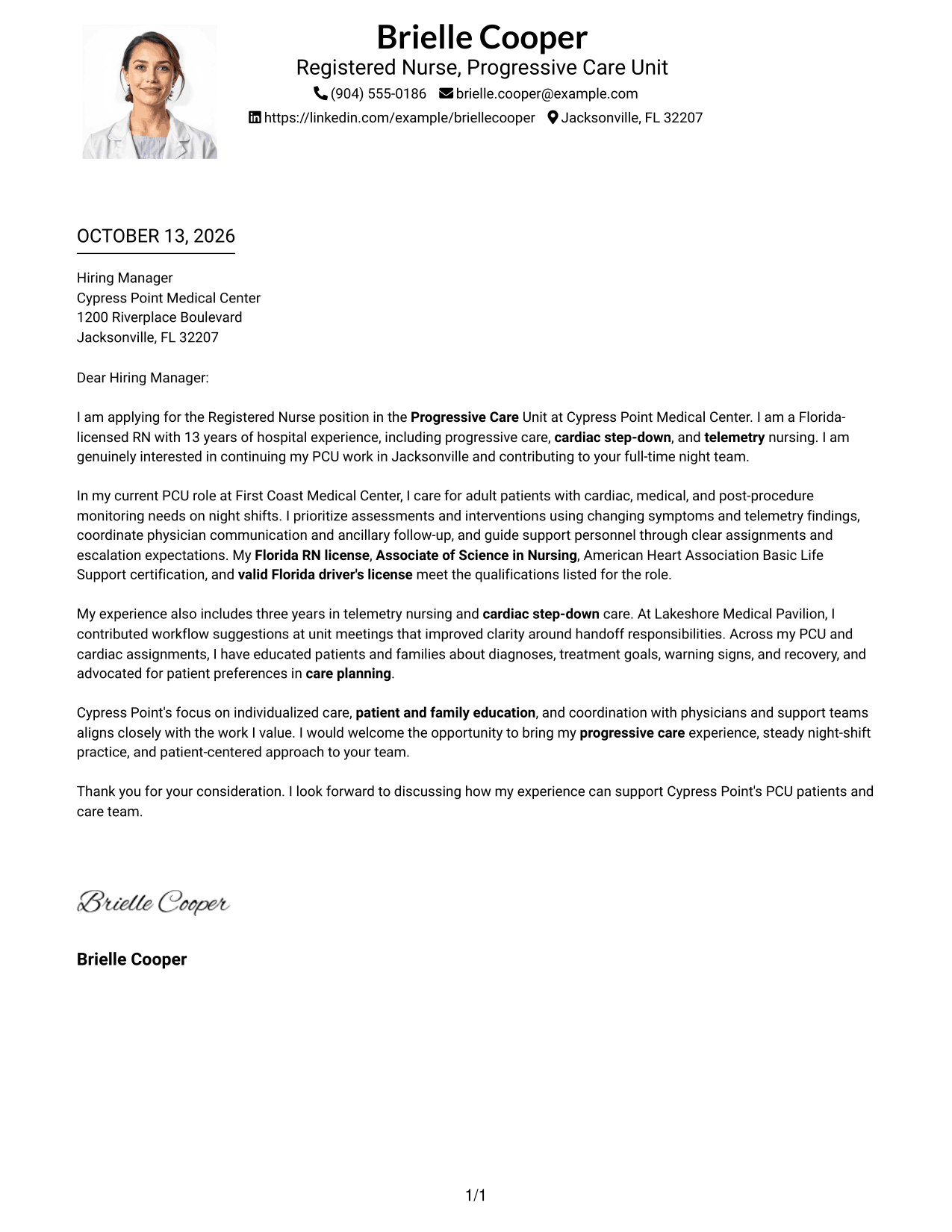Cover Letter Example Page 1