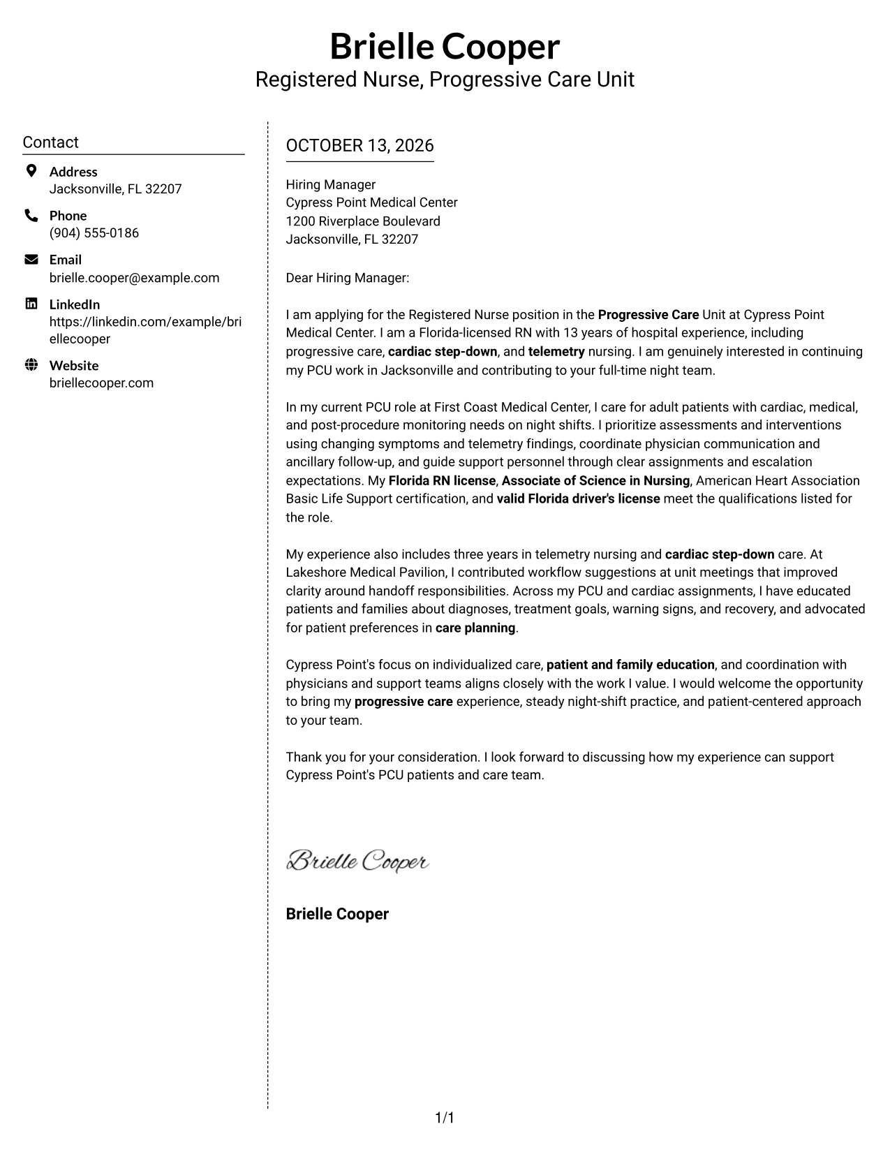 Cover Letter Example Page 1