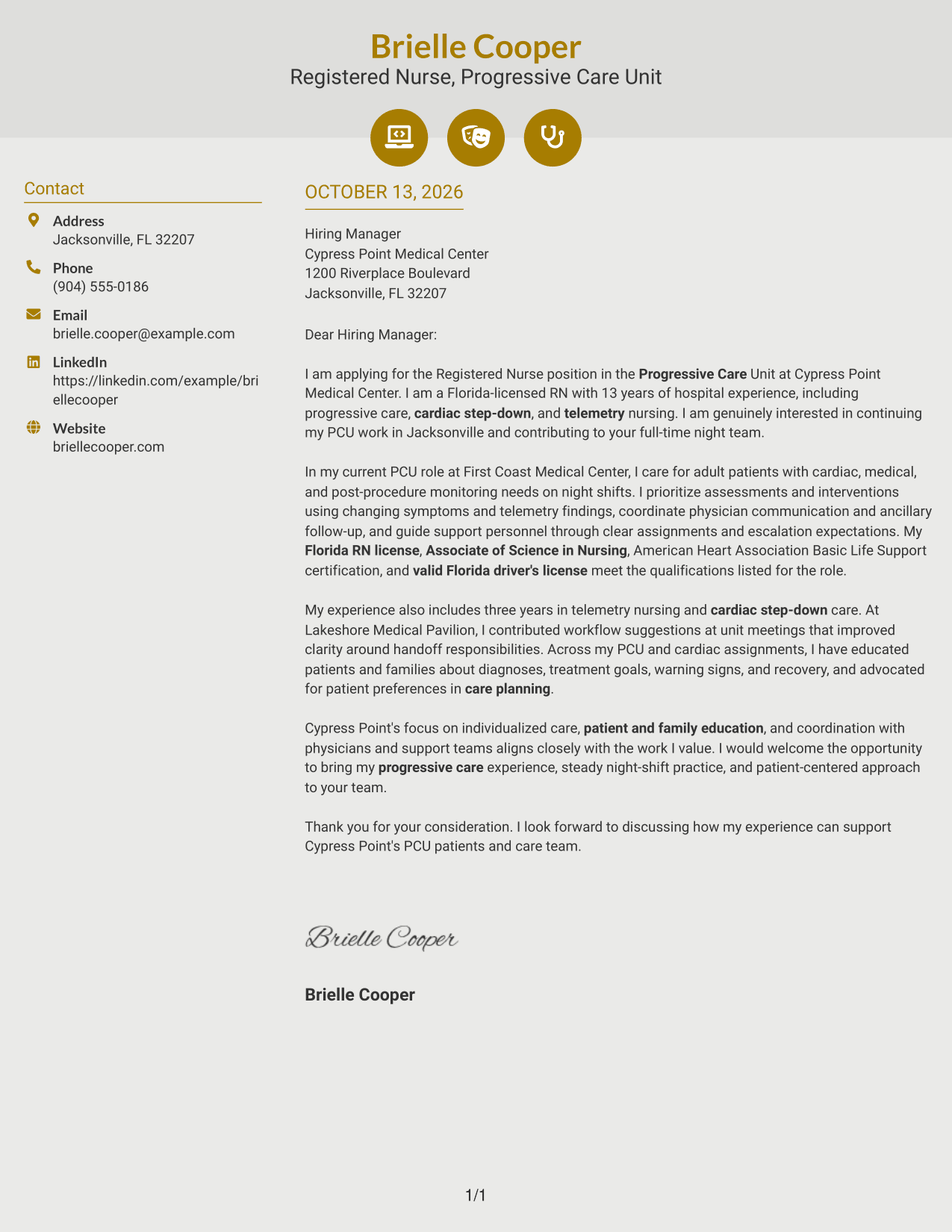 Cover Letter Example Page 1