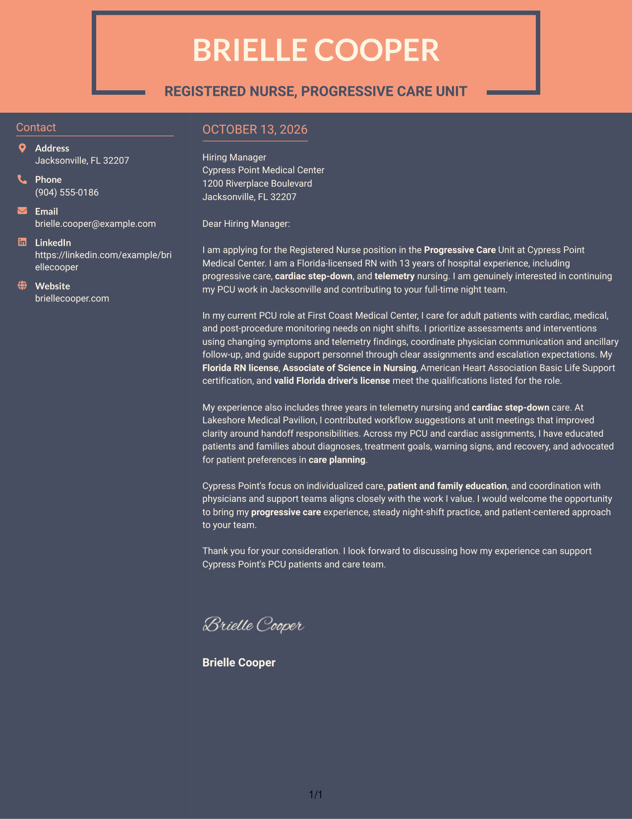 Cover Letter Example Page 1
