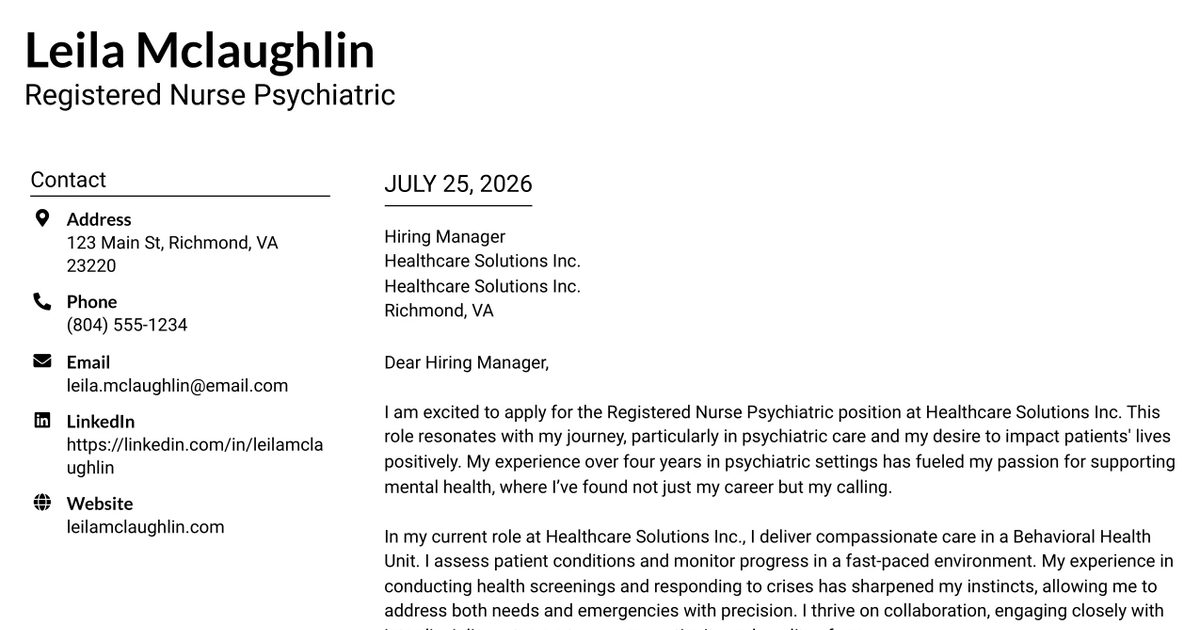 30+ Registered Nurse Psychiatric Cover Letter Templates with Example 2026