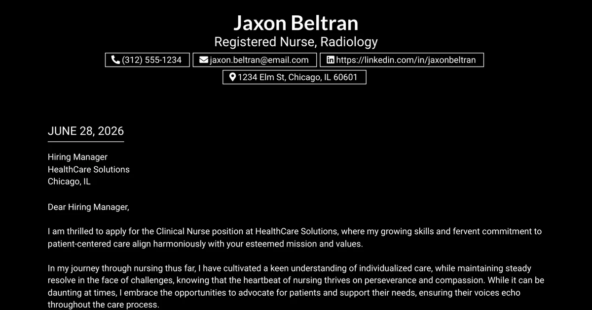 30+ Registered Nurse, Radiology Cover Letter Templates with Example 2026