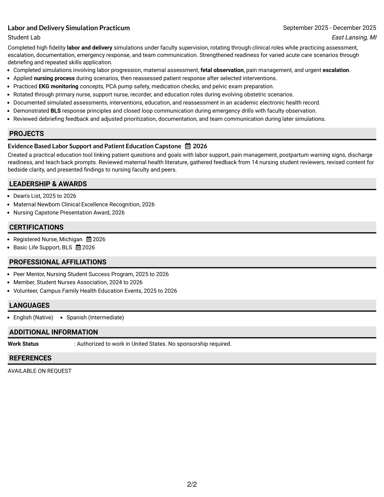 Resume Example Page 2