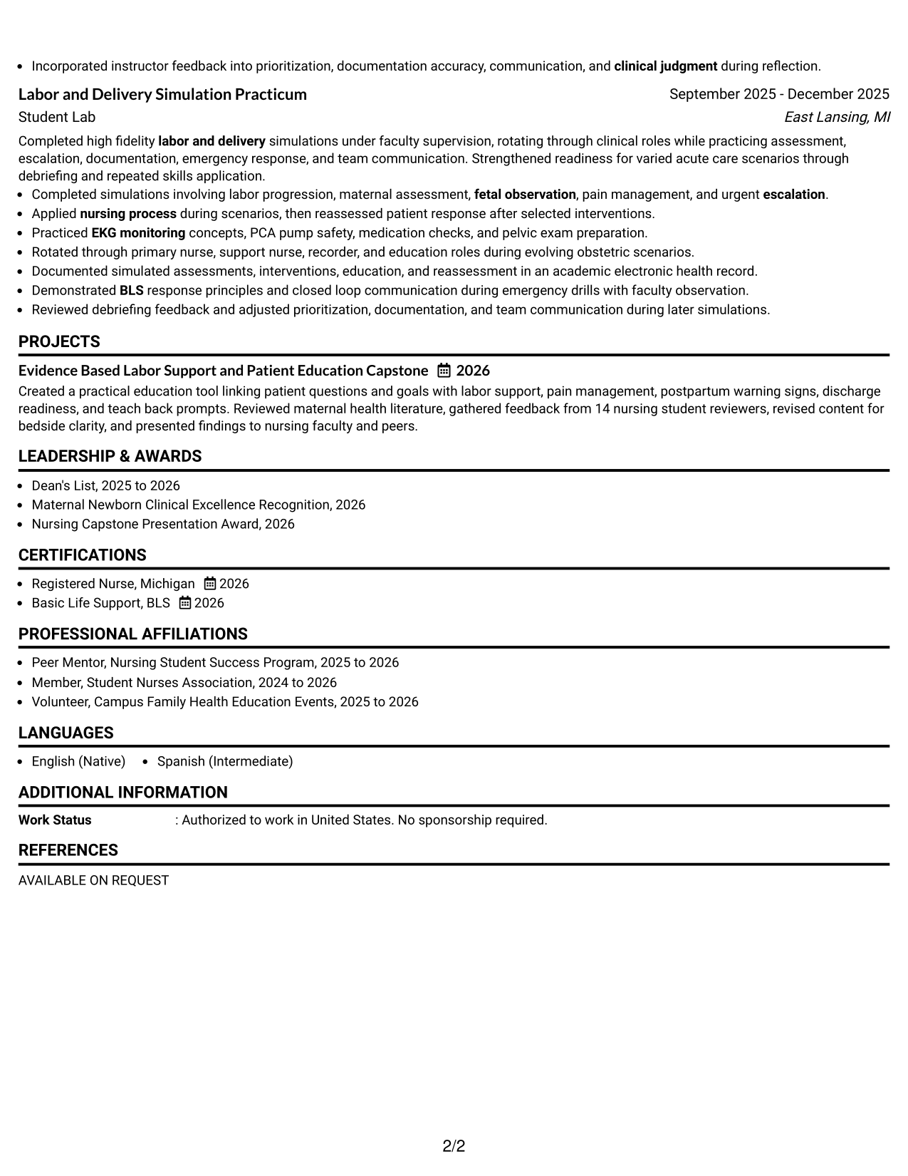 Resume Example Page 2