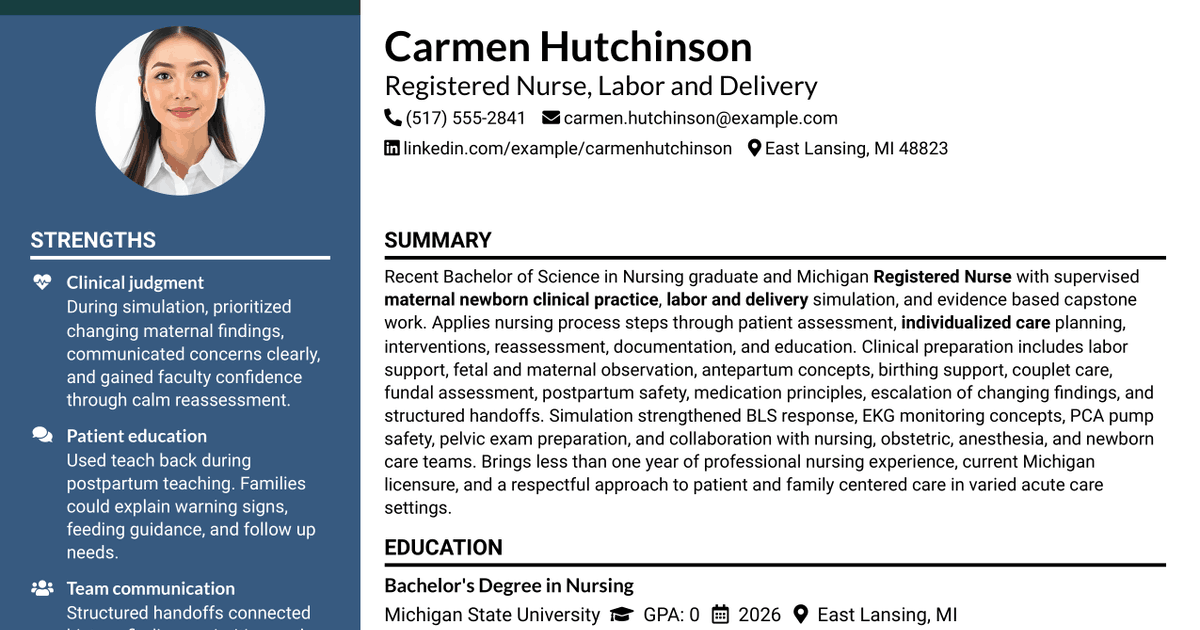 7 Registered Nurse - Recent Grad Labor & Delivery Resume Templates with Example