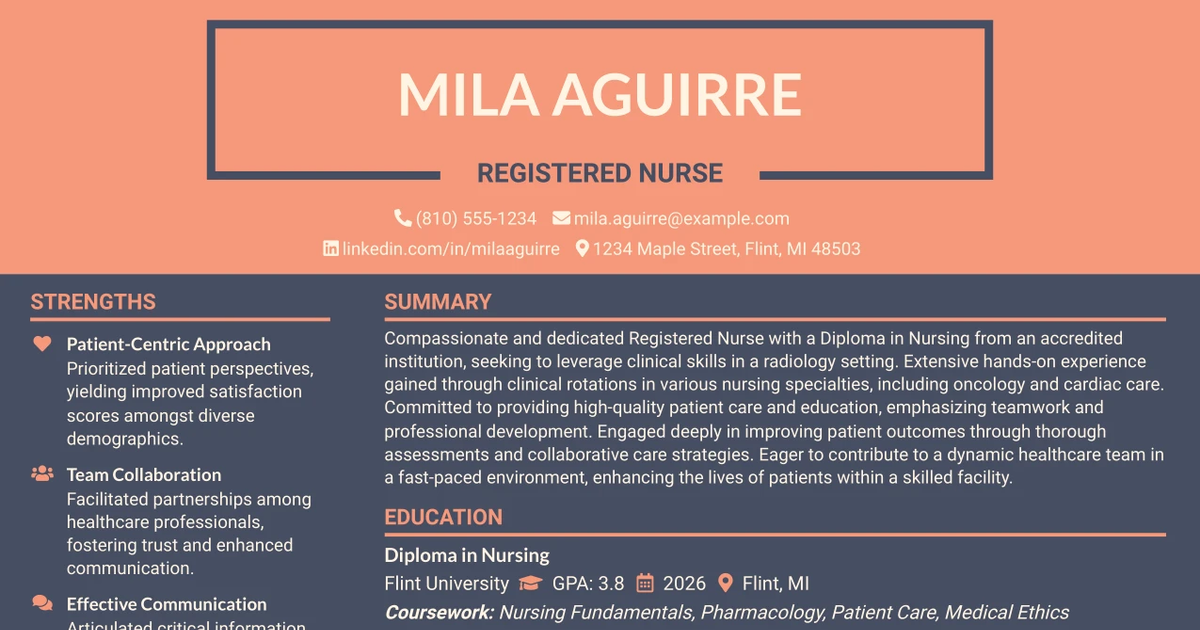 33 Registered Nurse - Recent Graduate Radiology Resume Templates with Example 2026 (ATS-Optimized)
