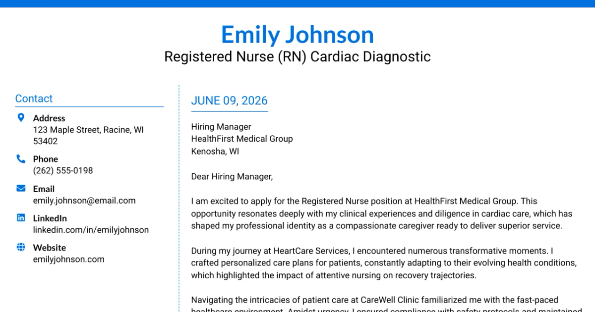 30+ Registered Nurse (RN) Cardiac Diagnostic Cover Letter Templates with Example 2026
