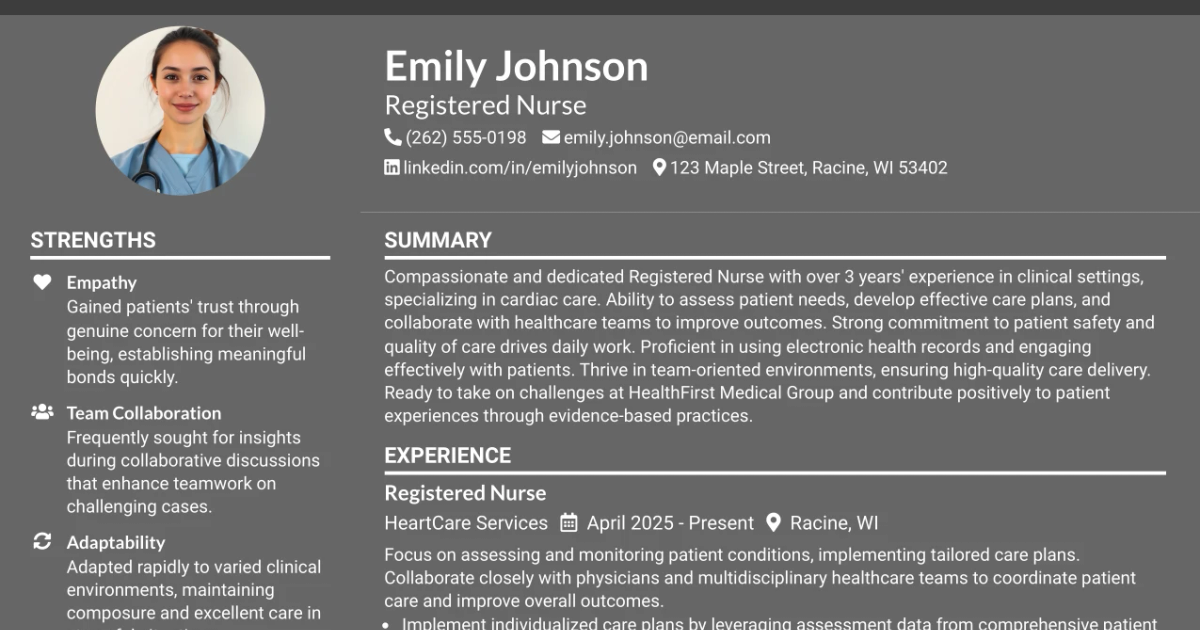 33 Registered Nurse (RN) Cardiac Diagnostic Resume Templates with Example 2026