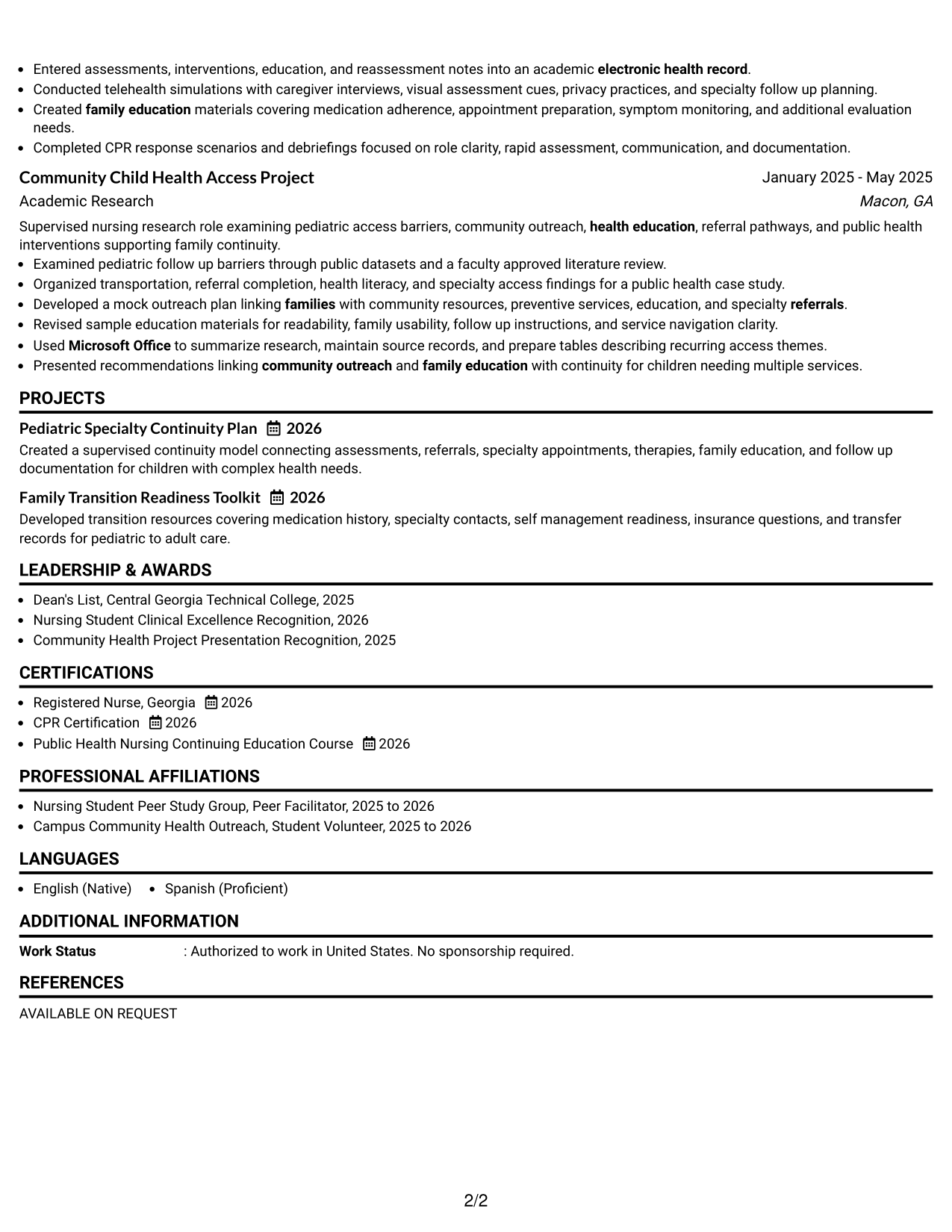 Resume Example Page 2