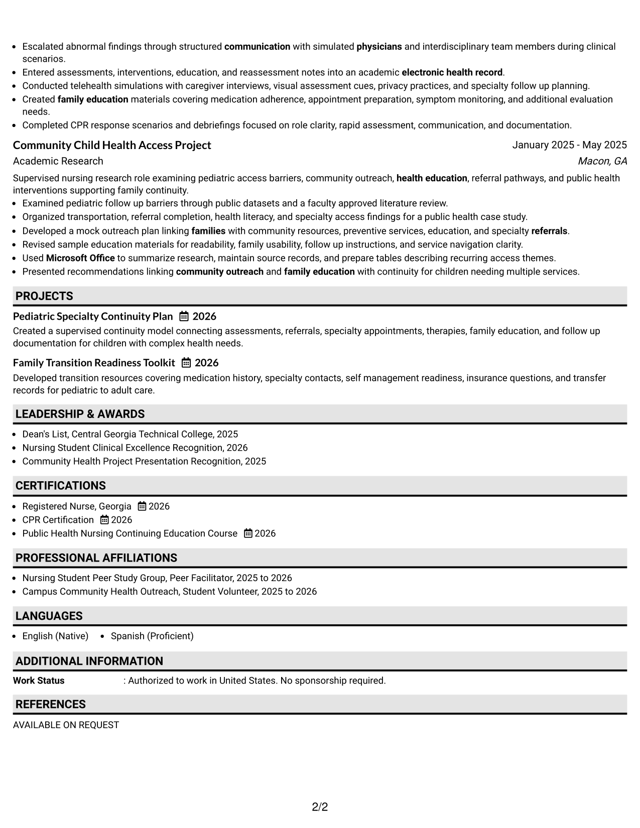Resume Example Page 2