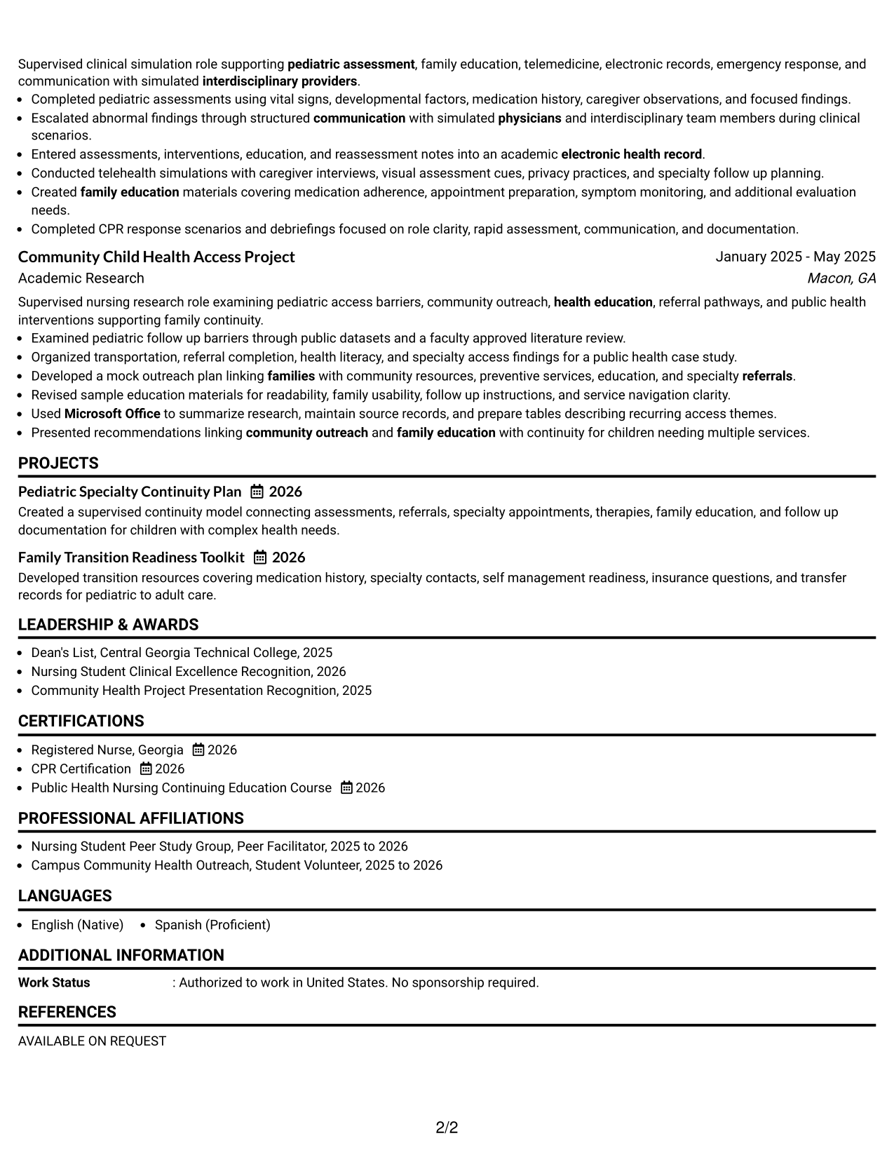 Resume Example Page 2