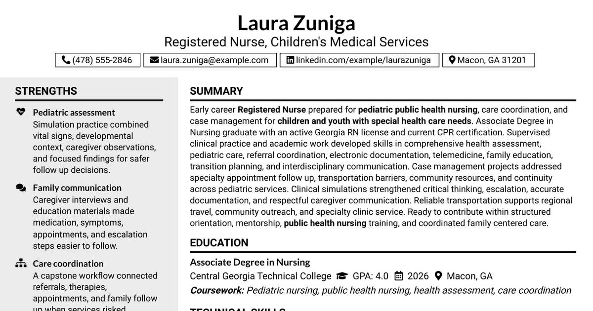 7 Registered Nurse (RN) - Children's Medical Services Resume Templates with Example
