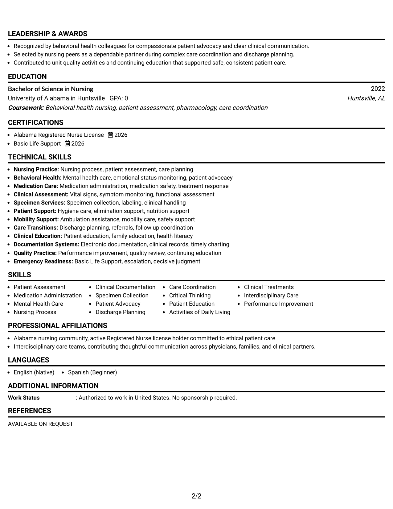 Resume Example Page 2