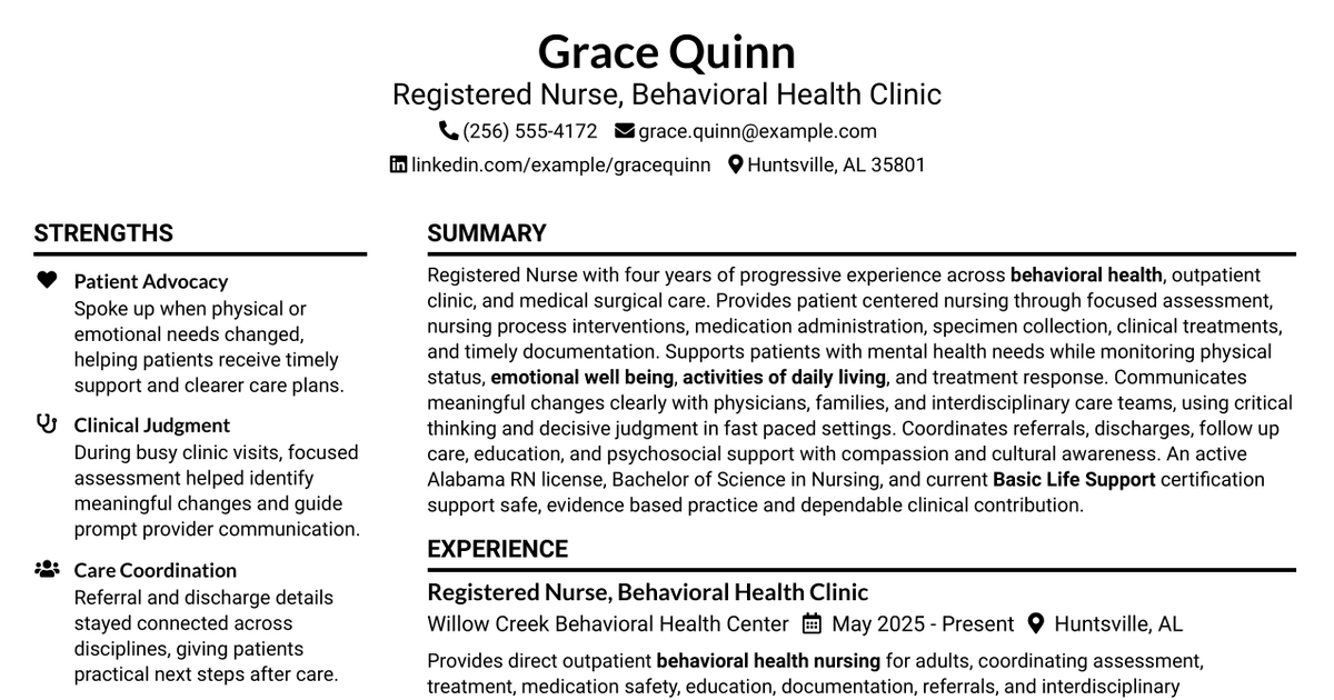 7 Registered Nurse (RN) Clinic Resume Templates with Example