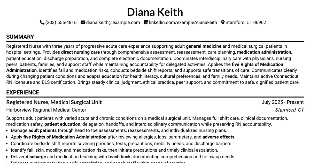 7 Registered Nurse (RN), General Medicine Resume Templates with Example
