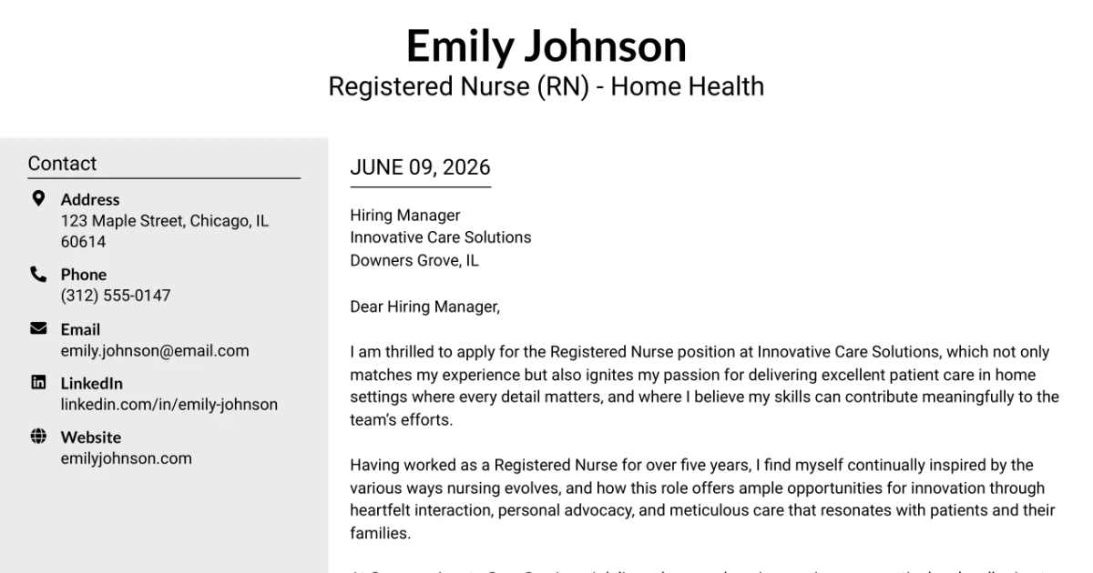 30+ Registered Nurse (RN) - Home Health Cover Letter Templates with Example 2026