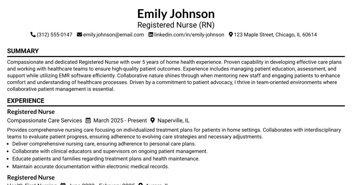 33 Registered Nurse (RN) - Home Health Resume Templates with Example 2026 (ATS-Optimized)