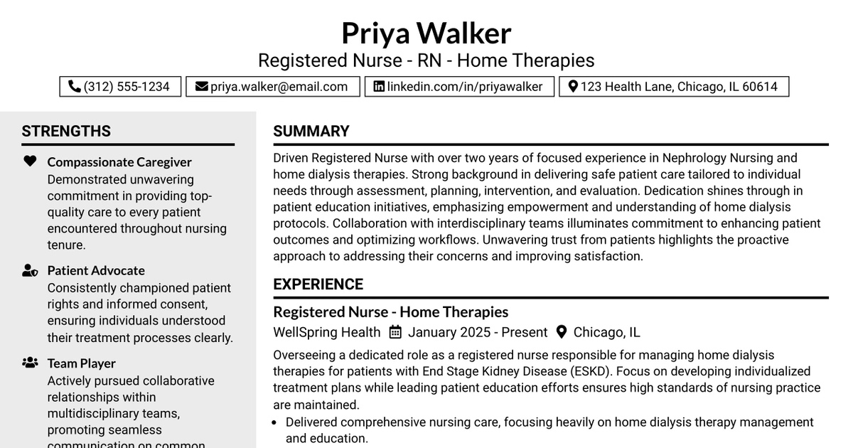 33 Registered Nurse - RN - Home Therapies Resume Templates with Example 2026 (ATS-Optimized)