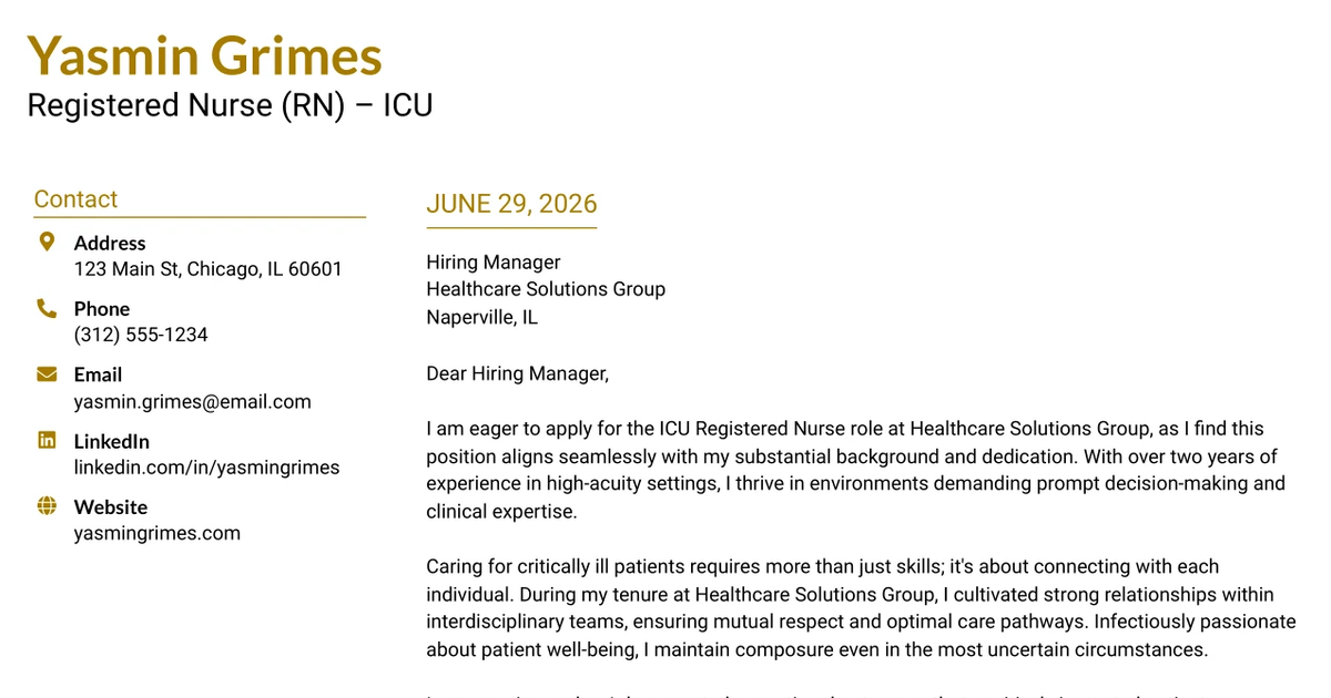 30+ Registered Nurse (RN) – ICU Cover Letter Templates with Example 2026