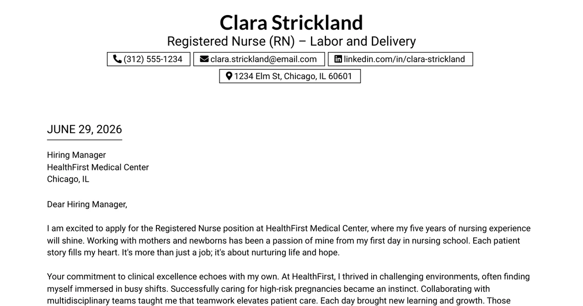 30+ Registered Nurse (RN) – Labor and Delivery Cover Letter Templates with Example 2026