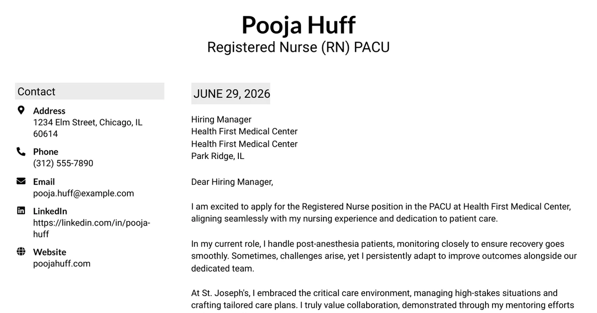 30+ Registered Nurse (RN) PACU Cover Letter Templates with Example 2026