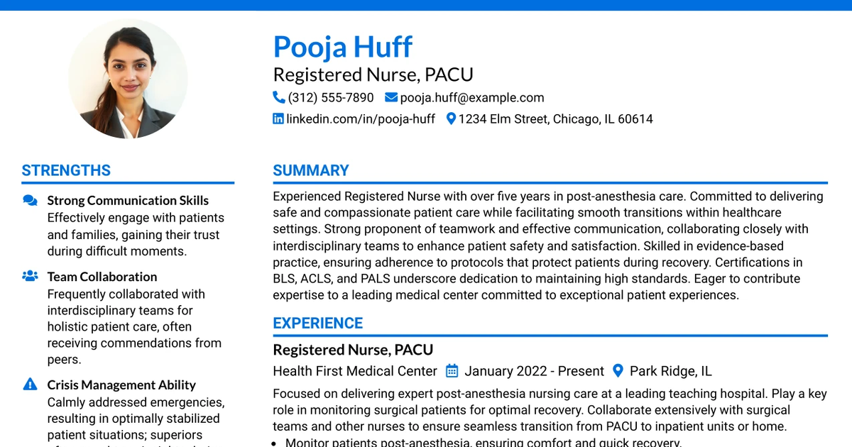 33 Registered Nurse (RN) PACU Resume Templates with Example 2026 (ATS-Optimized)