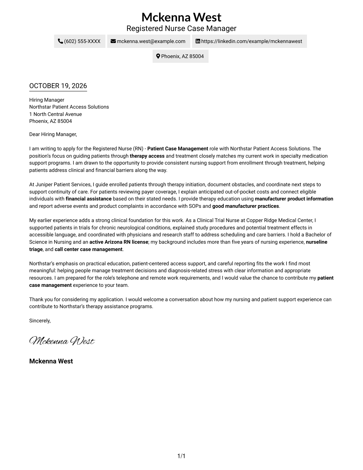 Cover letter example — page 1