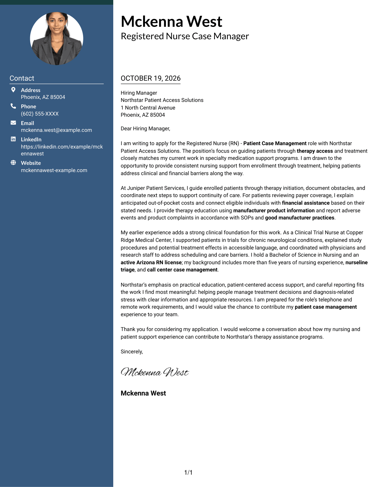 Cover letter example — page 1