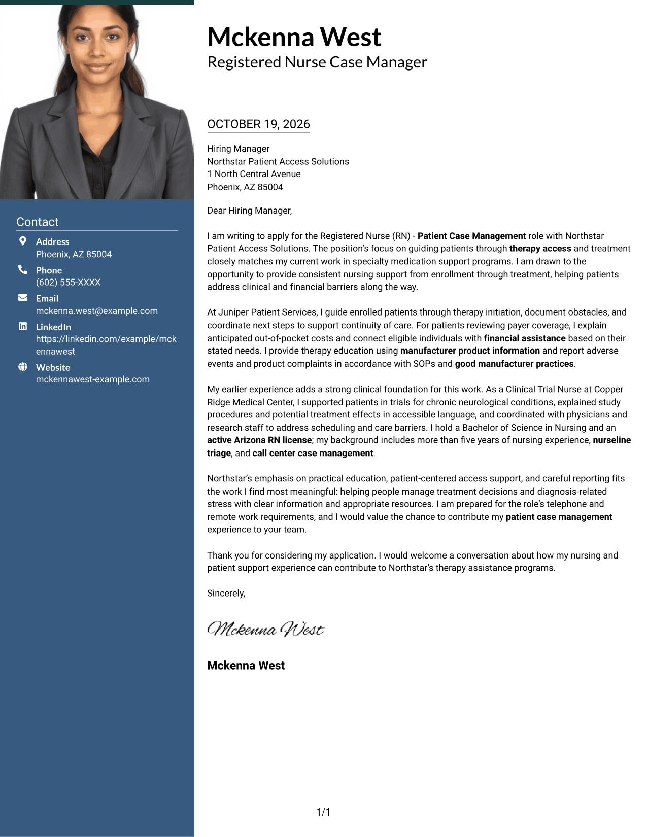 Cover letter example — page 1