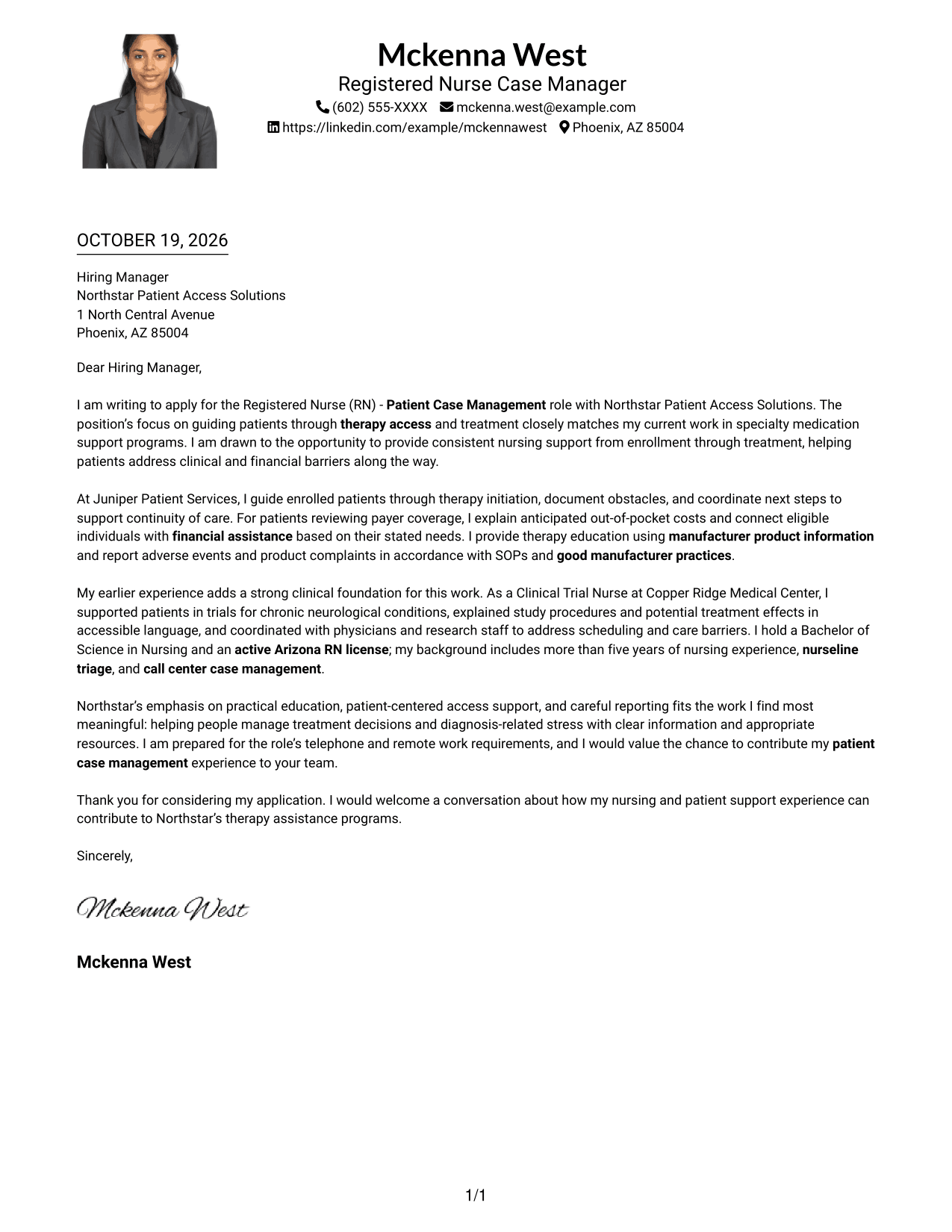 Cover letter example — page 1