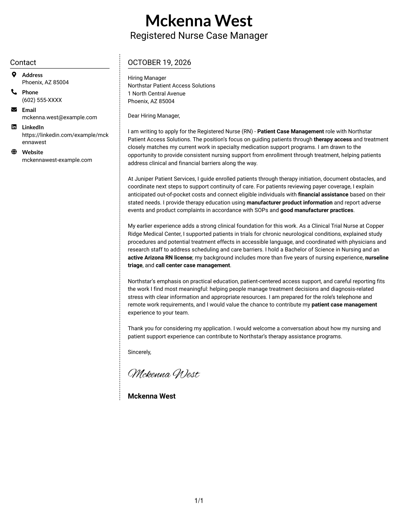 Cover letter example — page 1