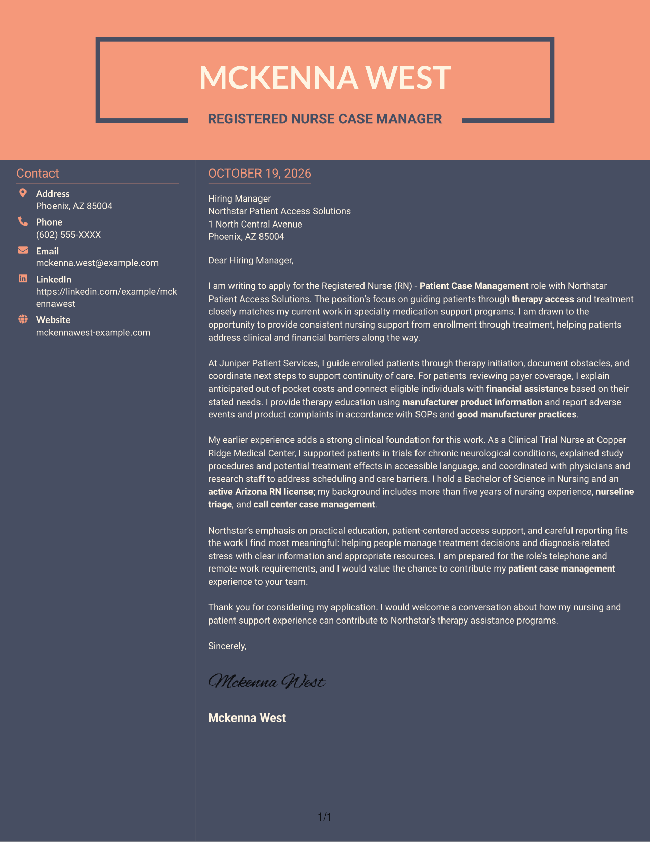 Cover letter example — page 1