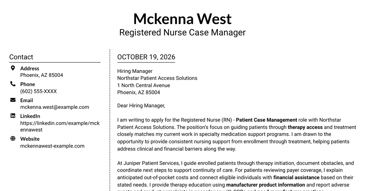 7 Registered Nurse (RN) - Patient Case Management Cover Letter Templates with Example