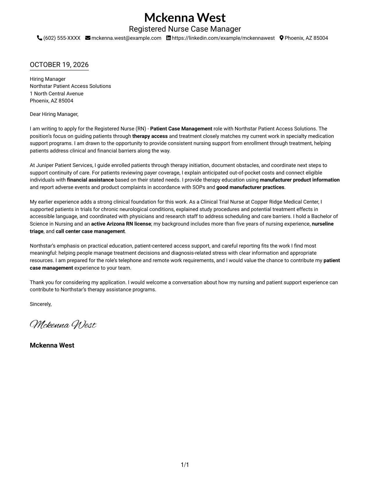 Cover letter example — page 1