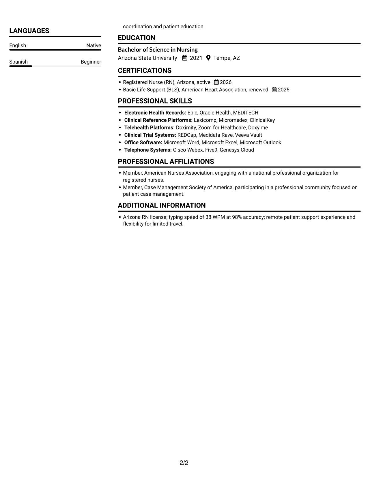 Resume example — page 2