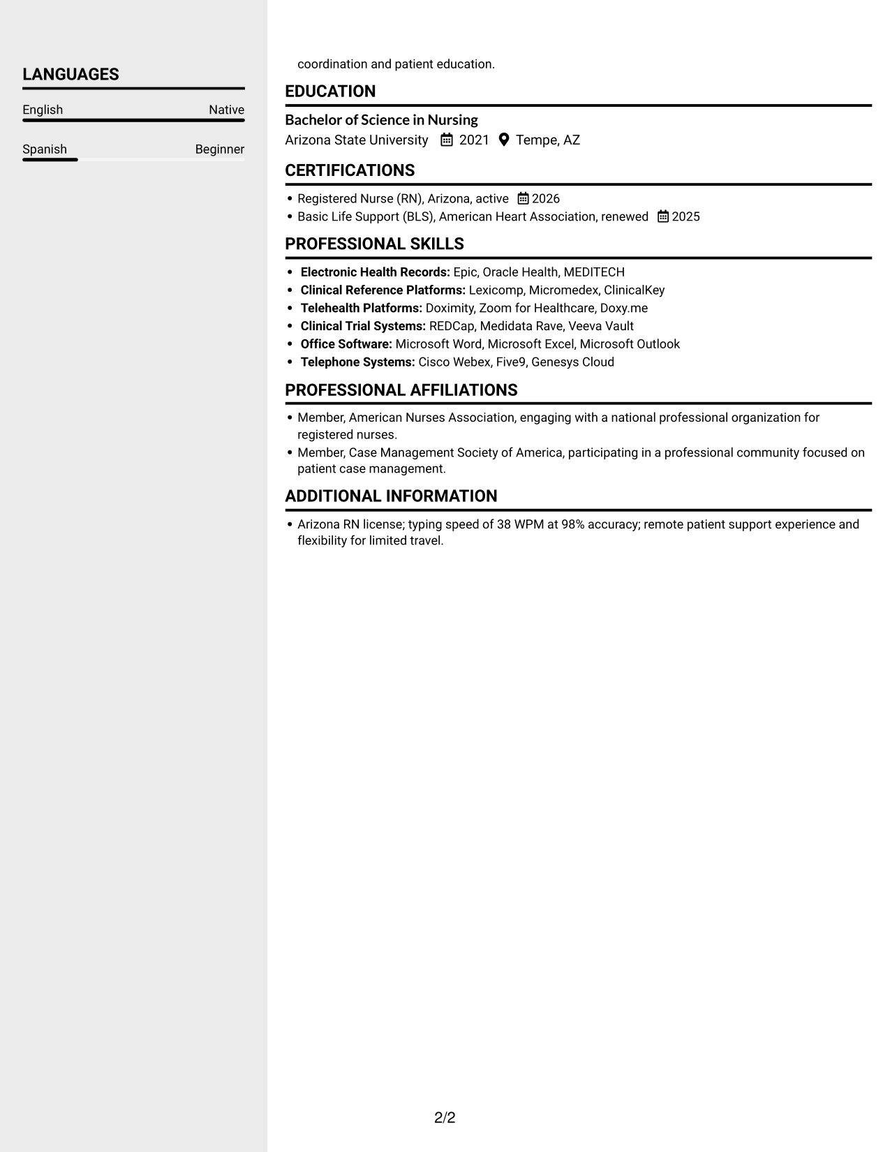 Resume example — page 2