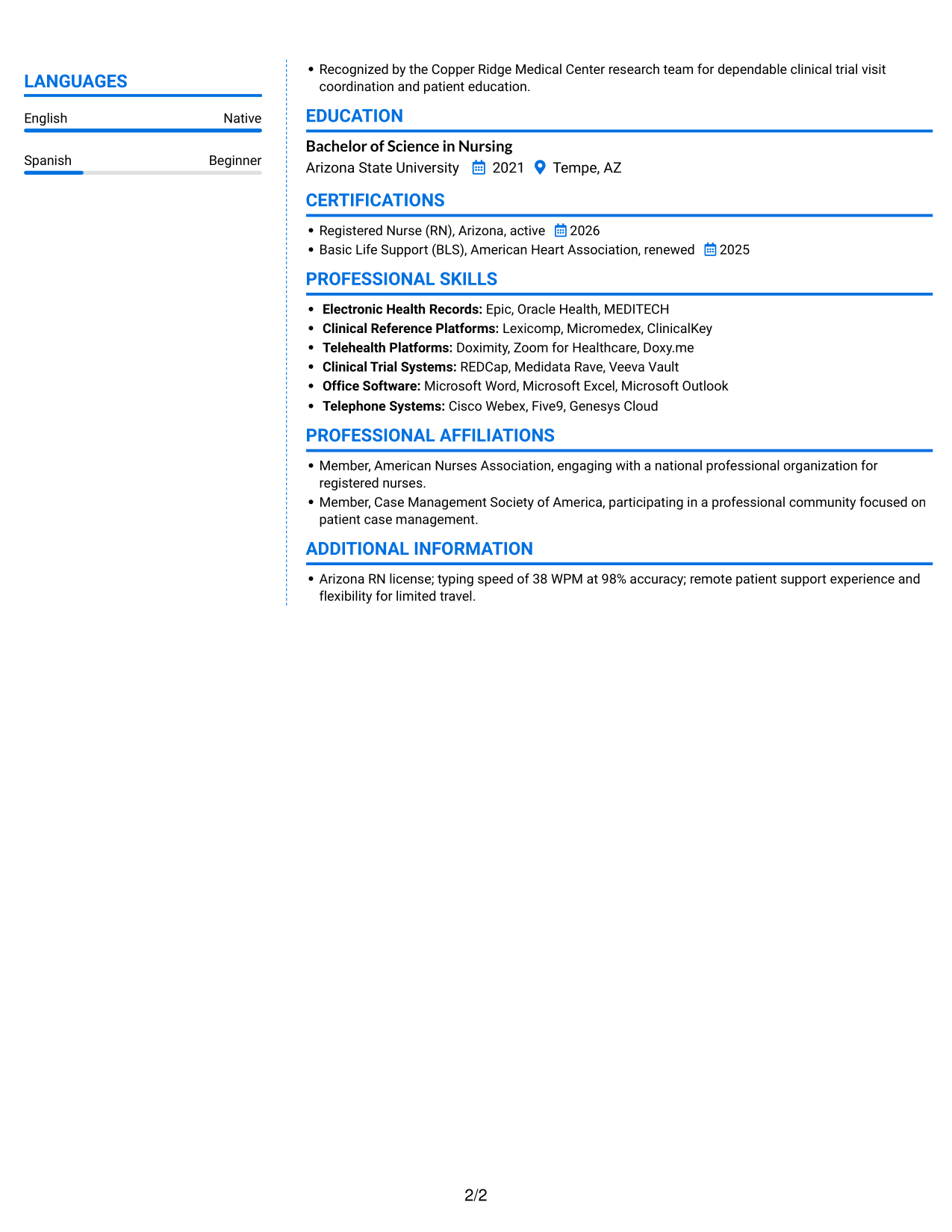Resume example — page 2