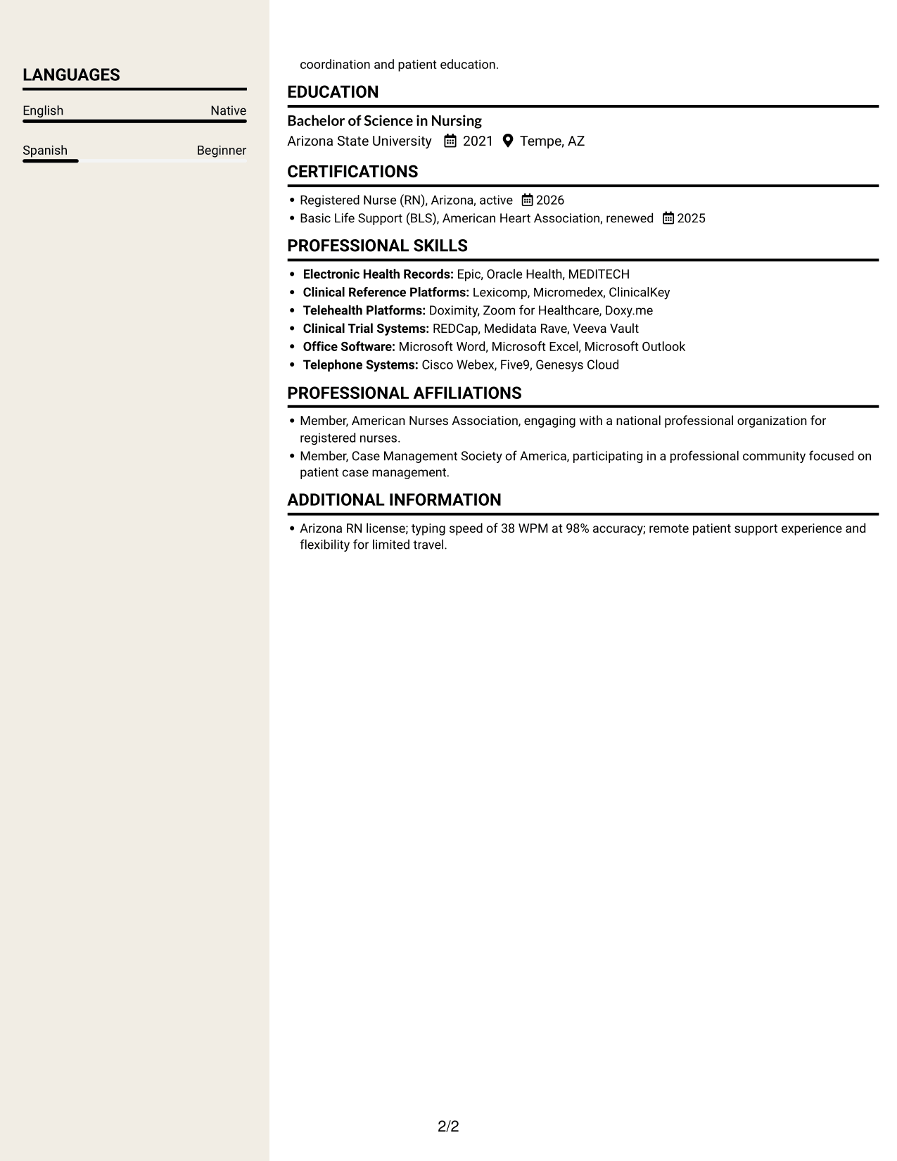 Resume example — page 2