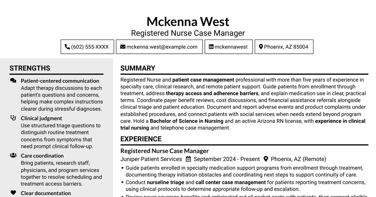 7 Registered Nurse (RN) - Patient Case Management Resume Templates with Example