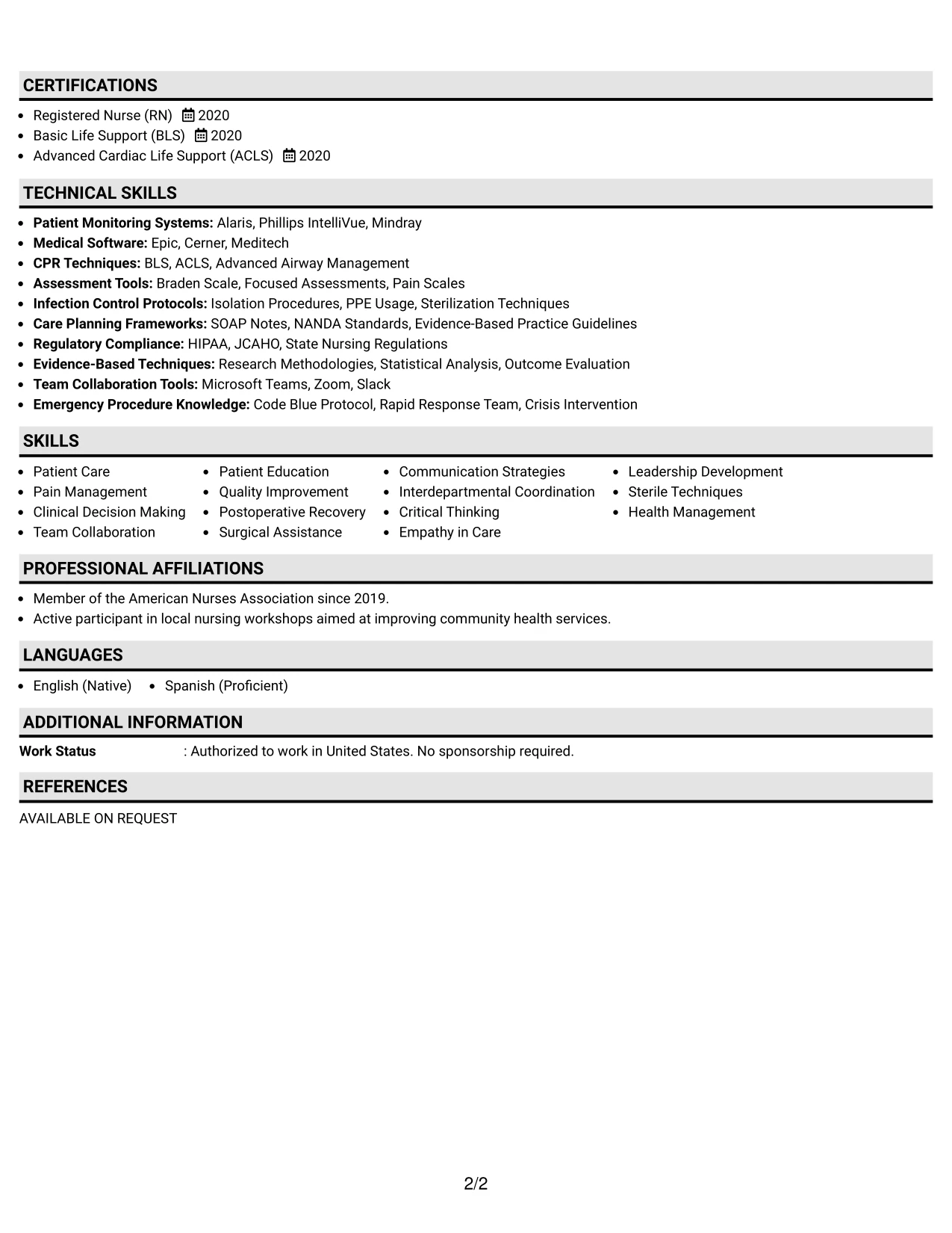 Resume Example Page 2