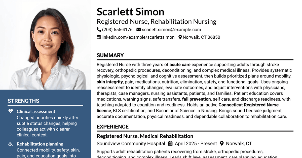7 Registered Nurse (RN) - Rehab Unit Resume Templates with Example