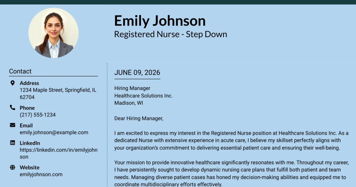 30+ Registered Nurse - Step Down Cover Letter Templates with Example 2026