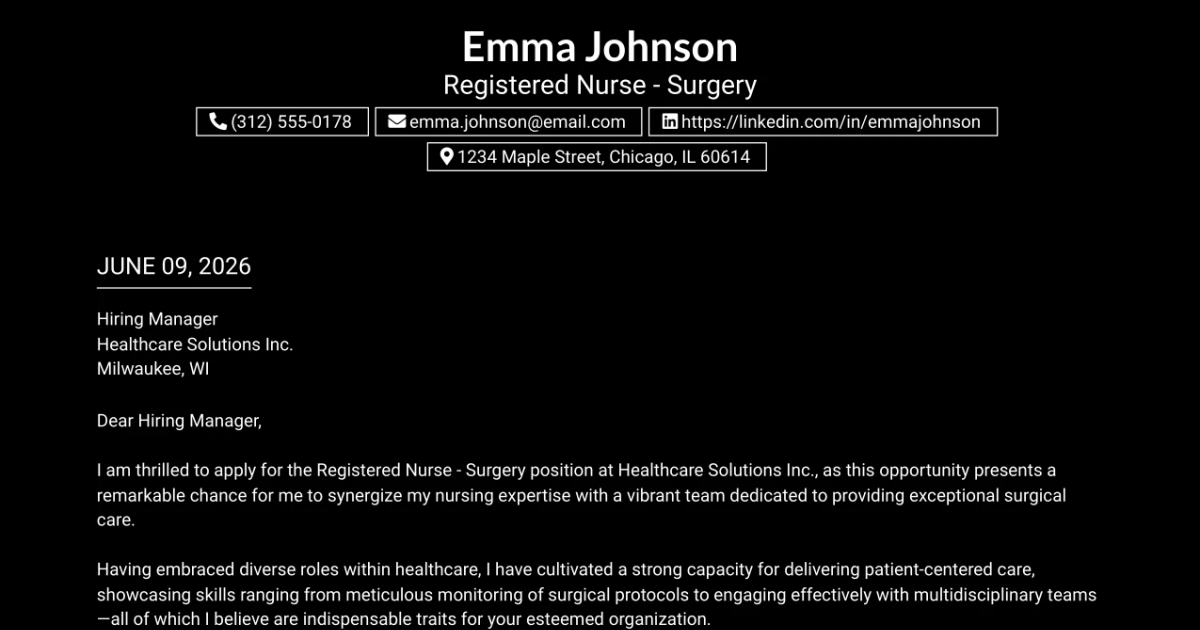 30+ Registered Nurse - Surgery Cover Letter Templates with Example 2026