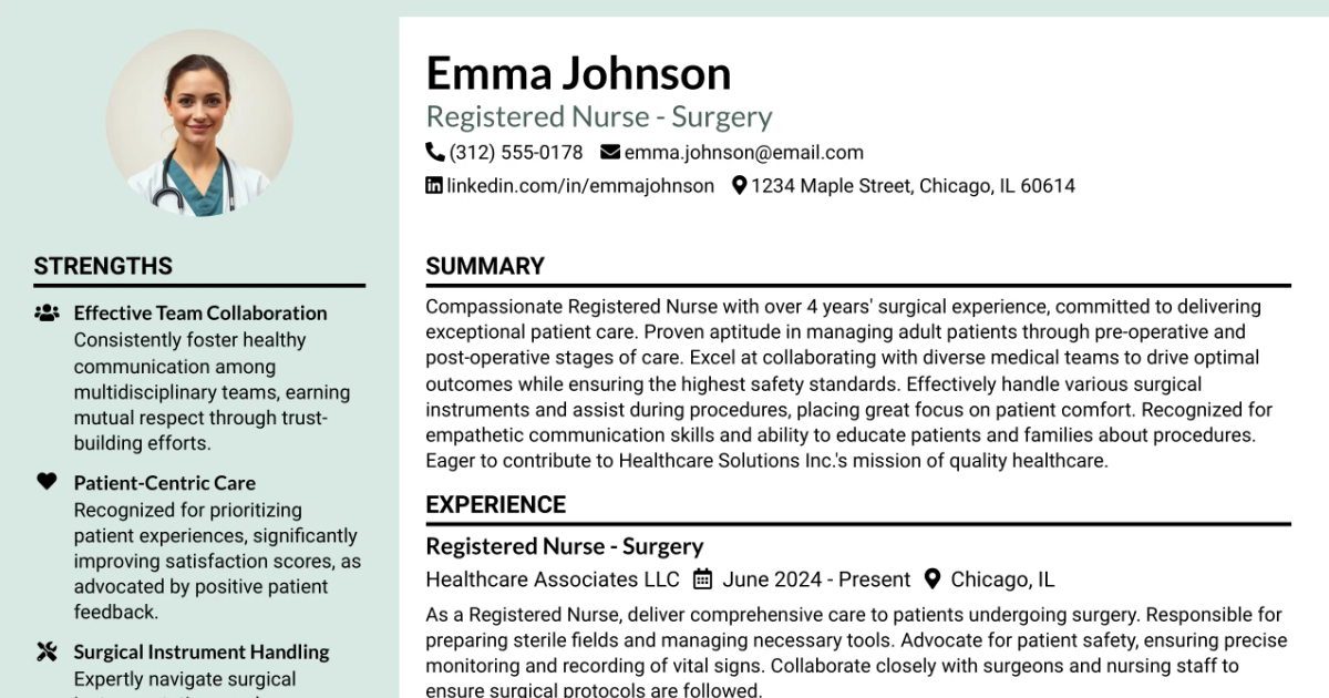 33 Registered Nurse - Surgery Resume Templates with Example 2026 (ATS-Optimized)