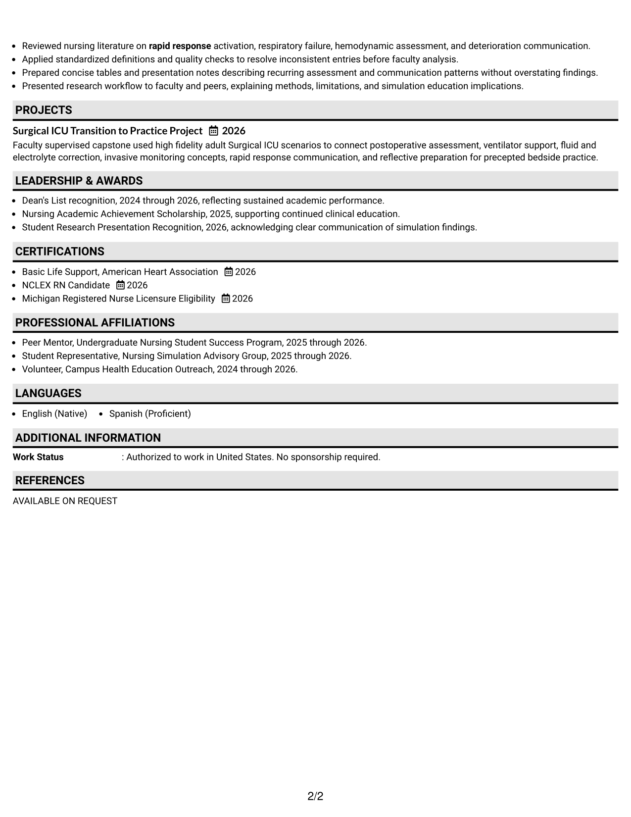 Resume Example Page 2