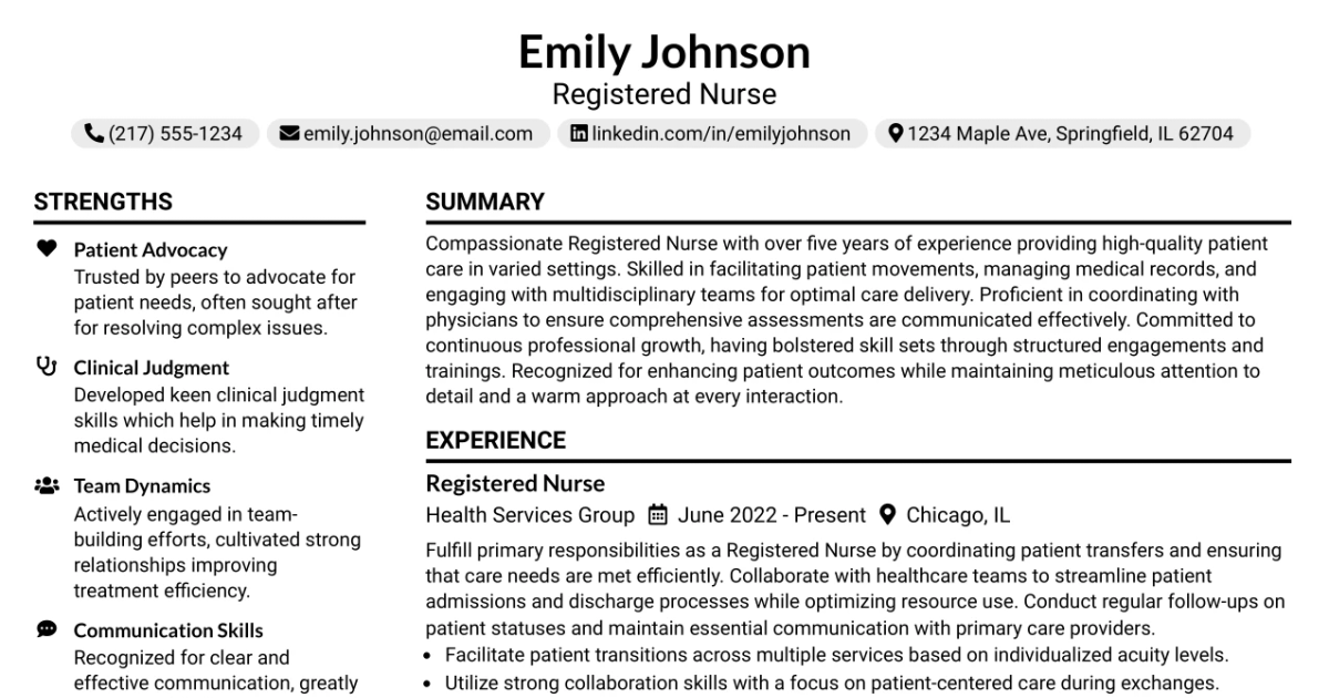 33 Registered Nurse - Transfer Center Resume Templates with Example 2026 (ATS-Optimized)