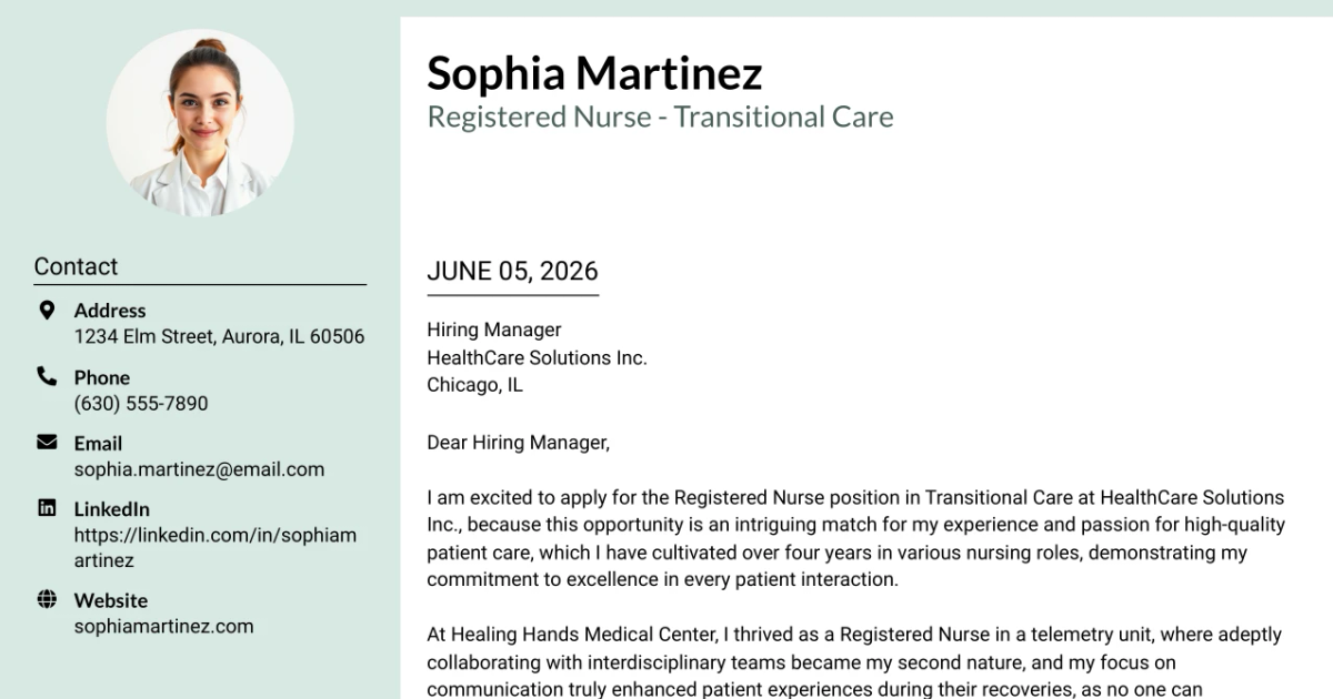 30+ Registered Nurse - Transitional Care Cover Letter Templates with Example 2026