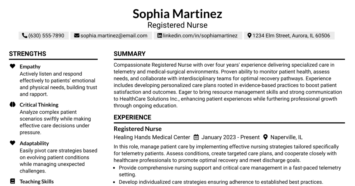 33 Registered Nurse - Transitional Care Resume Templates with Example 2026 (ATS-Optimized)